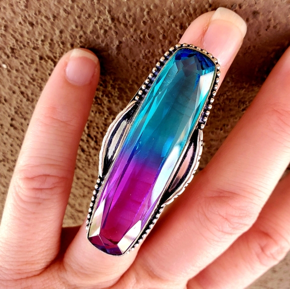 New Oversized Bi-Color Tourmaline 925 Silver Statement Ring. - Picture 14 of 15